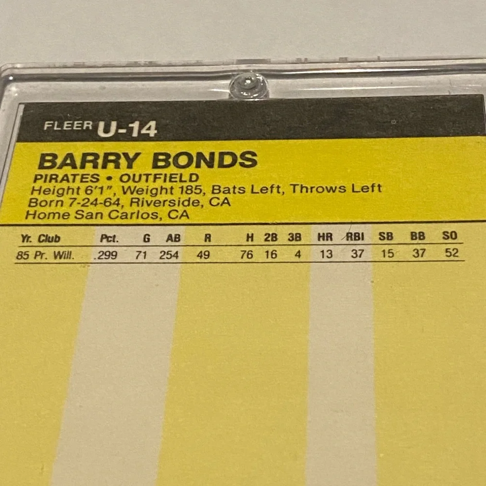 Barry Bonds RC Rookie 1986 Fleer Update Baseball Card #U-14 Vintage Collectible